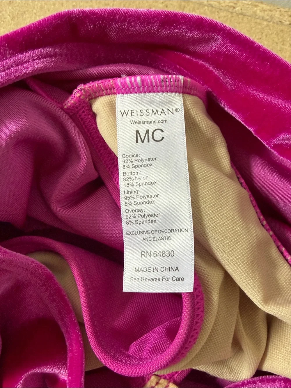 Weissman Elite velvet and lustre spandex unitard Girls Size MC (10/12)